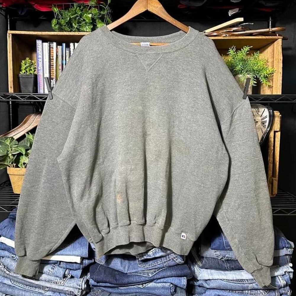 Vintage Y2K Russell Athletic Grey Crewneck Mens 2XL Basic Solid Color Sweatshirt